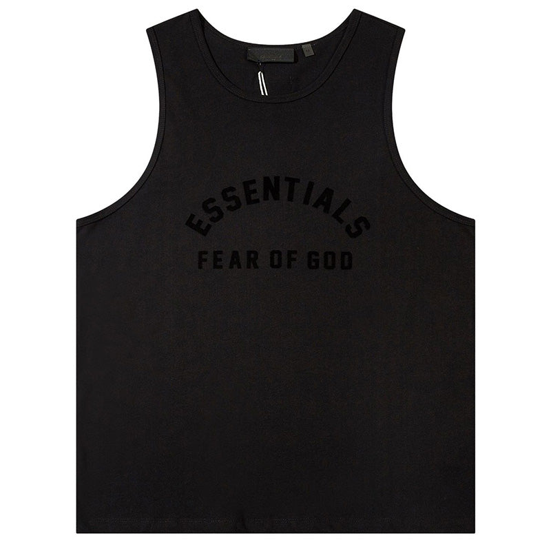 Fear of God Flocked Letter Crew Neck Sleeveless T-Shirt – Khaki / Black