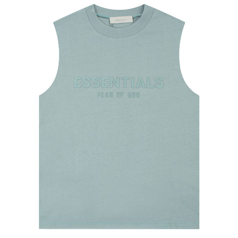 Fear of God Flocked Logo Letter Print Sleeveless T-Shirt – Yellow / Sycamore Blue / Light Black