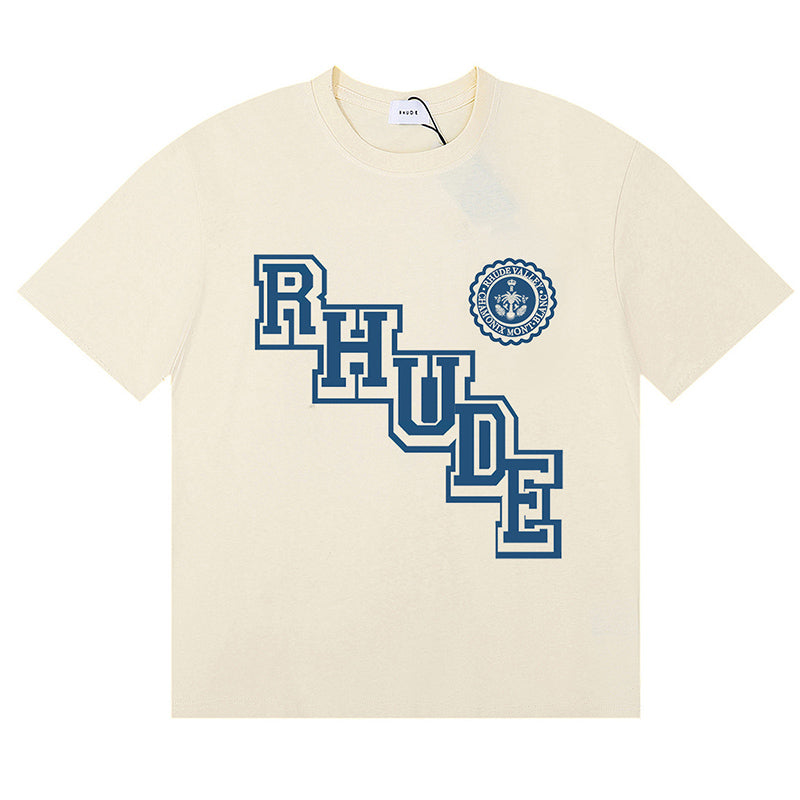 RHUDE Logo-Print Cotton T-Shirt – White / Apricot / Black