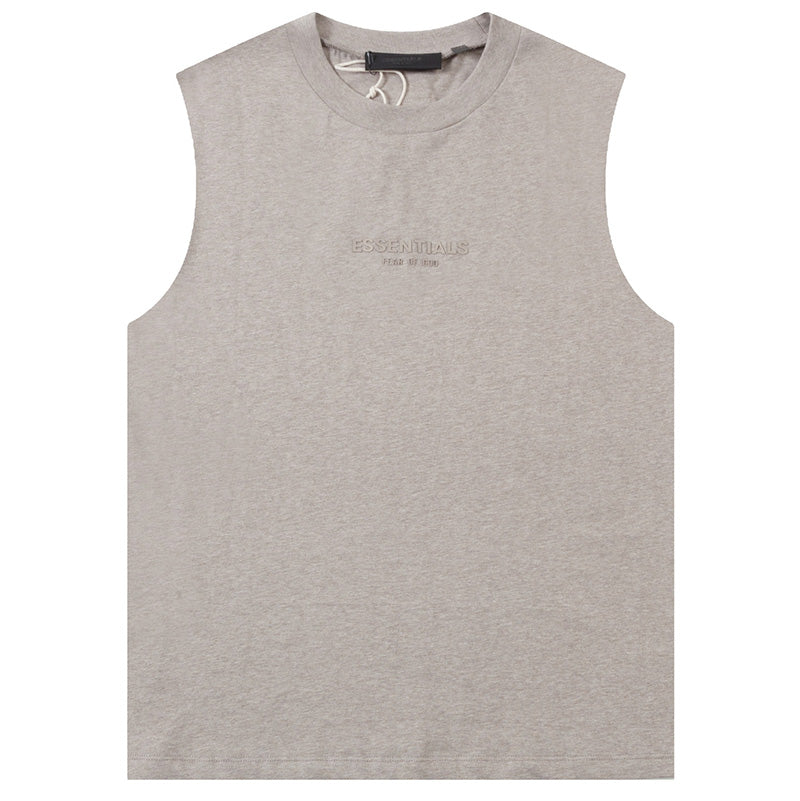Fear of God Flocked Small Letter Print Sleeveless T-Shirt – Flowery Gray / White / Khaki