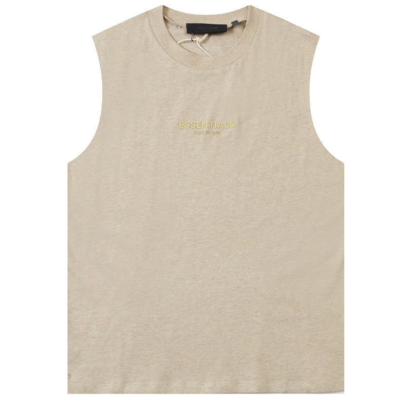 Fear of God Flocked Small Letter Print Sleeveless T-Shirt – Flowery Gray / White / Khaki