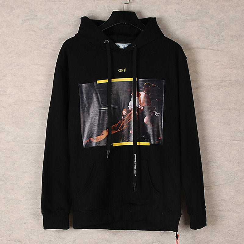 OFF WHITE Caravaggio Triptych Taped Hoodie – White & Black