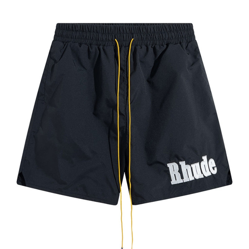 RHUDE Embroidered Tie Elastic Track Shorts – Black