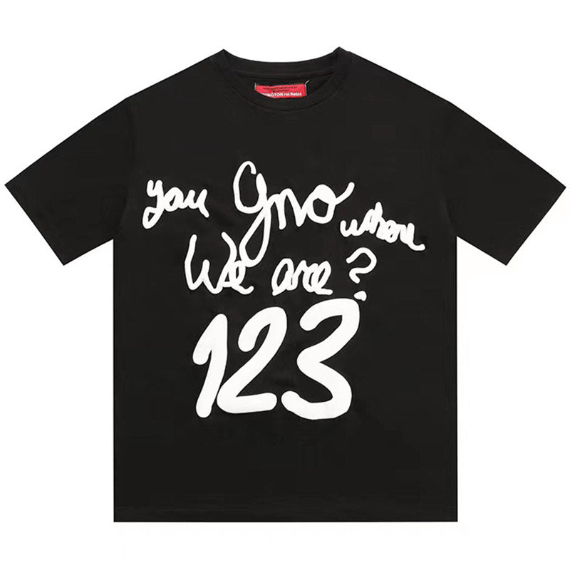 RRR123 Rainbow Snake Foam Letter Print T-Shirt – Apricot / White / Black