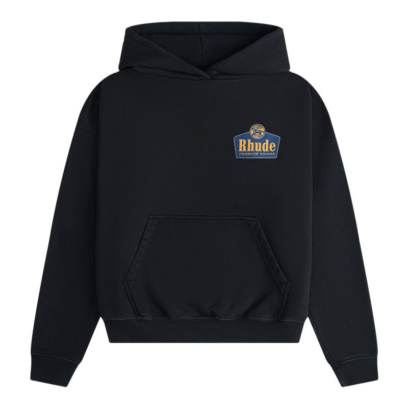 RHUDE Logo-Print Cotton Hoodie – Black