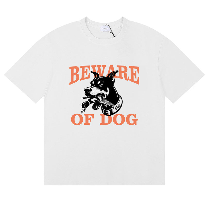 RHUDE Warning Logo Cotton T-Shirt – Apricot / Black / White