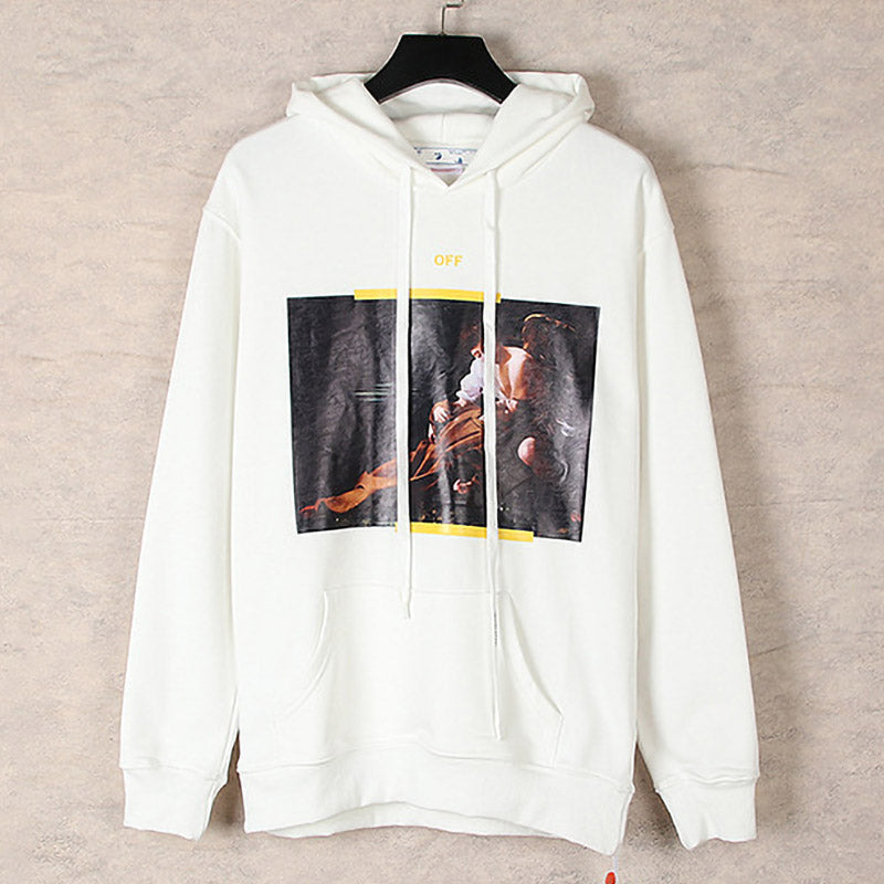 OFF WHITE Caravaggio Triptych Taped Hoodie – White & Black