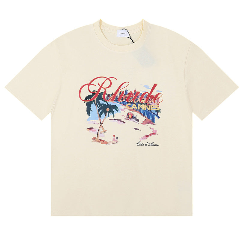RHUDE Cannes Beach Côte d’Azur Graphic T-Shirt – Apricot / White / Black
