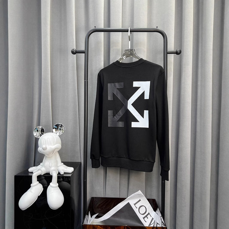 Off-White OW Logo Graphic Crewneck Pullover Sweatshirt — White & Black