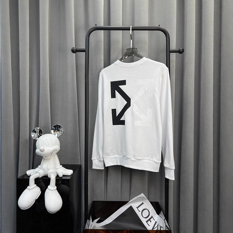 Off-White OW Logo Graphic Crewneck Pullover Sweatshirt — White & Black