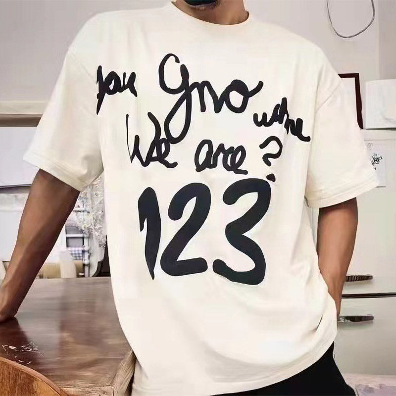 RRR123 Rainbow Snake Foam Letter Print T-Shirt – Apricot / White / Black