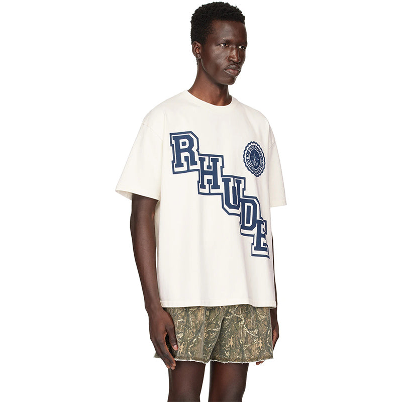 RHUDE Logo-Print Cotton T-Shirt – White / Apricot / Black