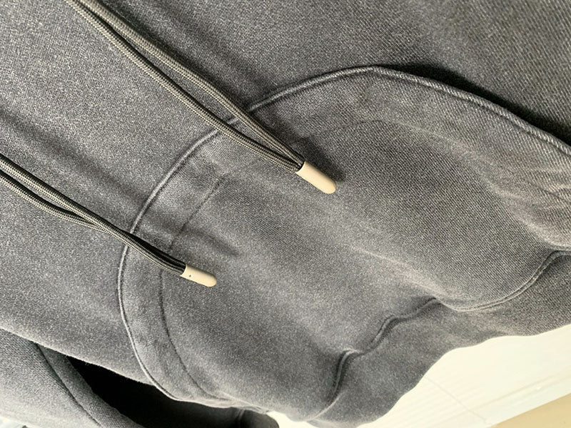 OFF WHITE Washed Distressed Character Pattern Hoodie – Washed Black