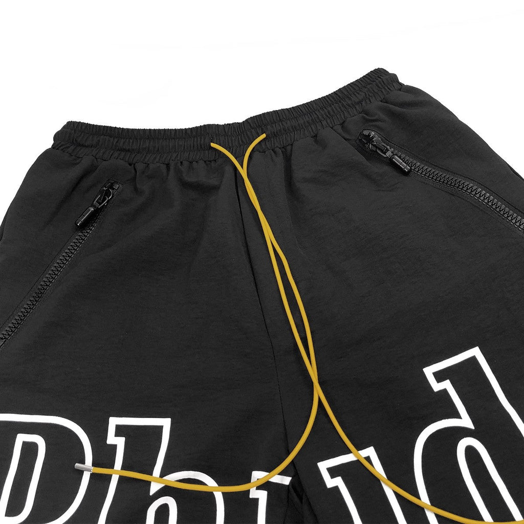 RHUDE 3M Reflective Letters Mesh Drawstring Shorts – Black