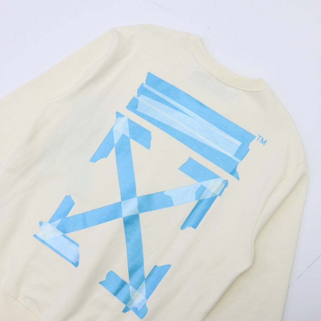 Off-White European Blue Tape Arrow Pattern Crewneck Sweatshirt