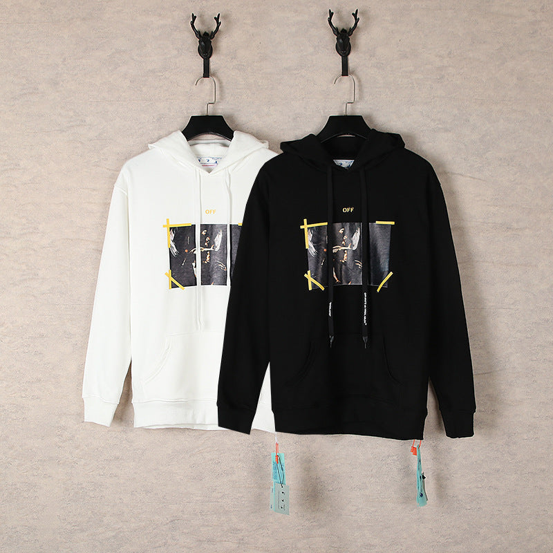 OFF WHITE Caravaggio Taped Graphic Hoodie – White & Black
