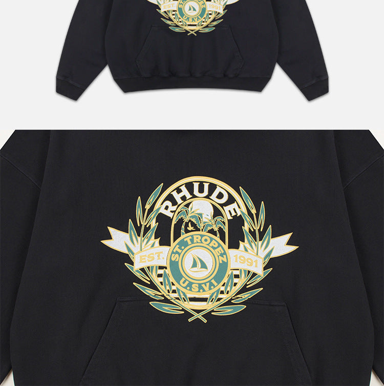 RHUDE St. Tropez Crest Logo Hoodie – Black