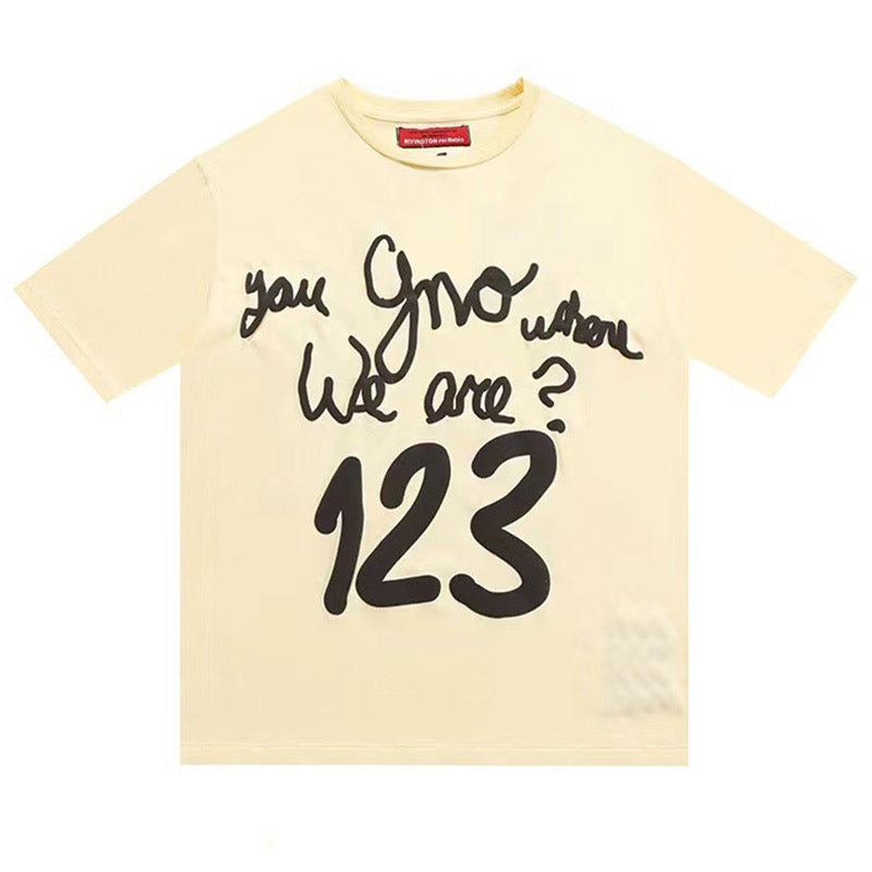 RRR123 Rainbow Snake Foam Letter Print T-Shirt – Apricot / White / Black