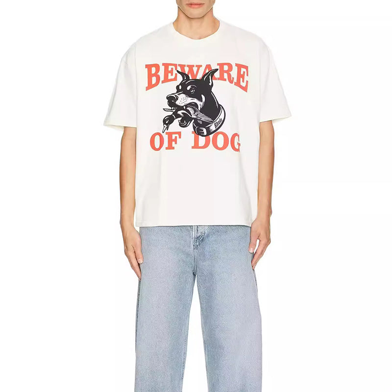 RHUDE Warning Logo Cotton T-Shirt – Apricot / Black / White
