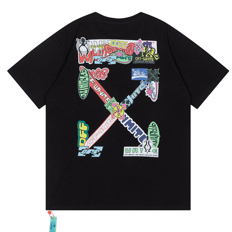 Off-White Creative Cartoon Letter Round Neck T-Shirt