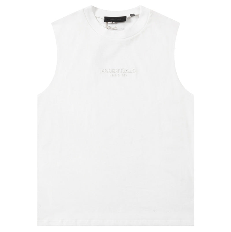 Fear of God Flocked Small Letter Print Sleeveless T-Shirt – Flowery Gray / White / Khaki
