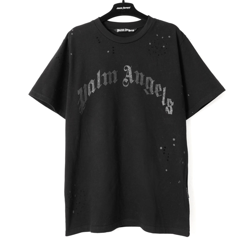 Palm Angels Crystal Arch Logo Distressed T-Shirt