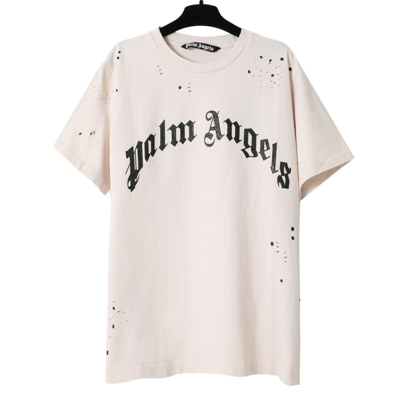 Palm Angels Crystal Arch Logo Distressed T-Shirt