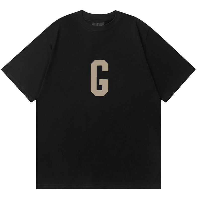 Fear of God Flocked G Letter Pattern T-Shirt – Black / Light Grey / Apricot