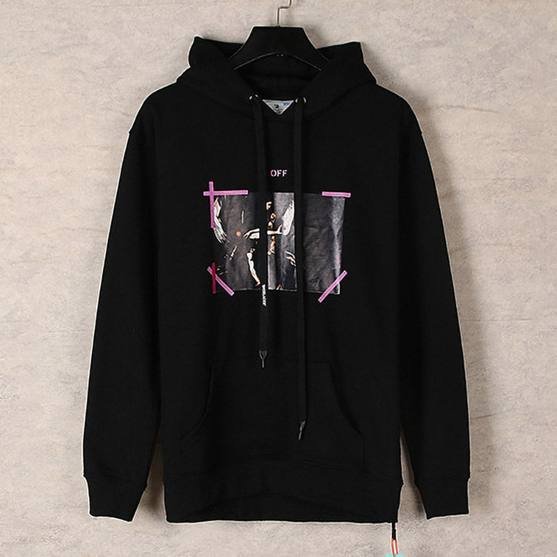 OFF WHITE Caravaggio Pink Taped Diptych Hoodie – White & Black
