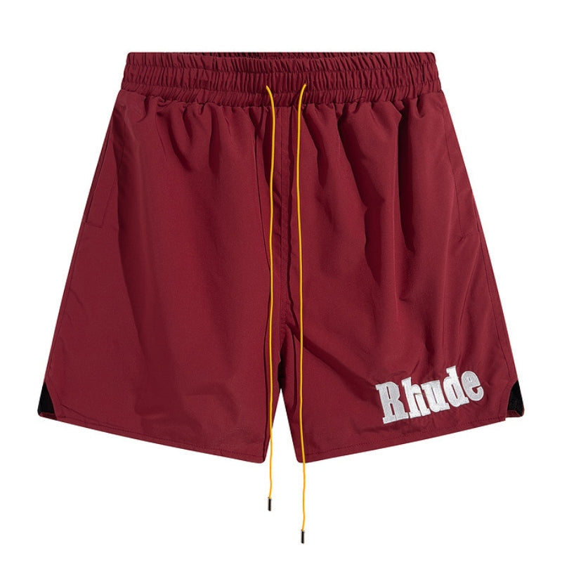 RHUDE Embroidered Tie Elastic Track Shorts – Wine Red