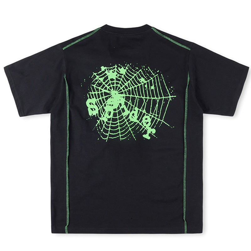 Sp5der Contrast Stitch Slub Tee – Black Premium Streetwear Graphic T-Shirt
