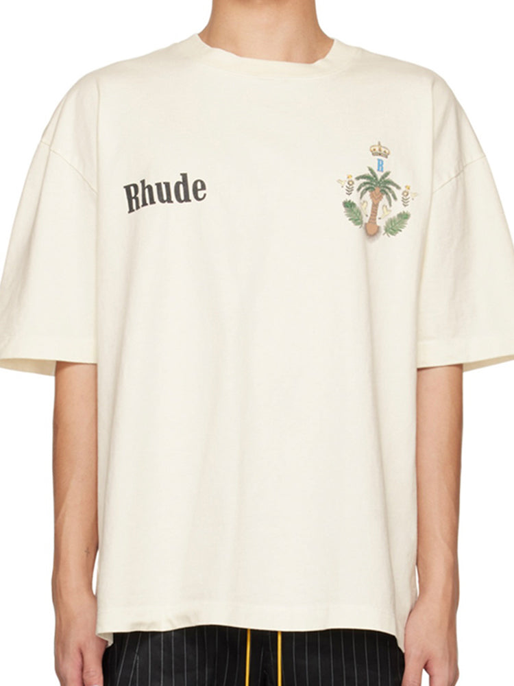 RHUDE Logo-Print T-Shirt – White / Black / Apricot