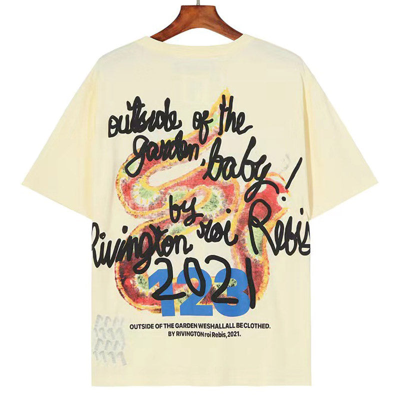 RRR123 Rainbow Snake Foam Letter Print T-Shirt – Apricot / White / Black