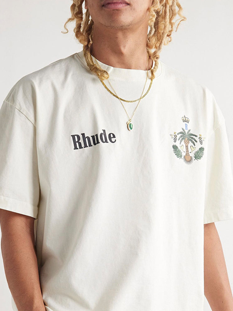 RHUDE Logo-Print T-Shirt – White / Black / Apricot