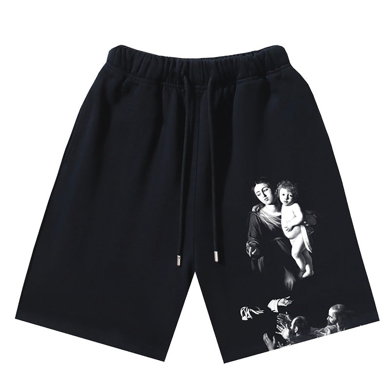 OFF-WHITE "Madonna & Child" Caravaggio Art Print Cotton Sweatshorts