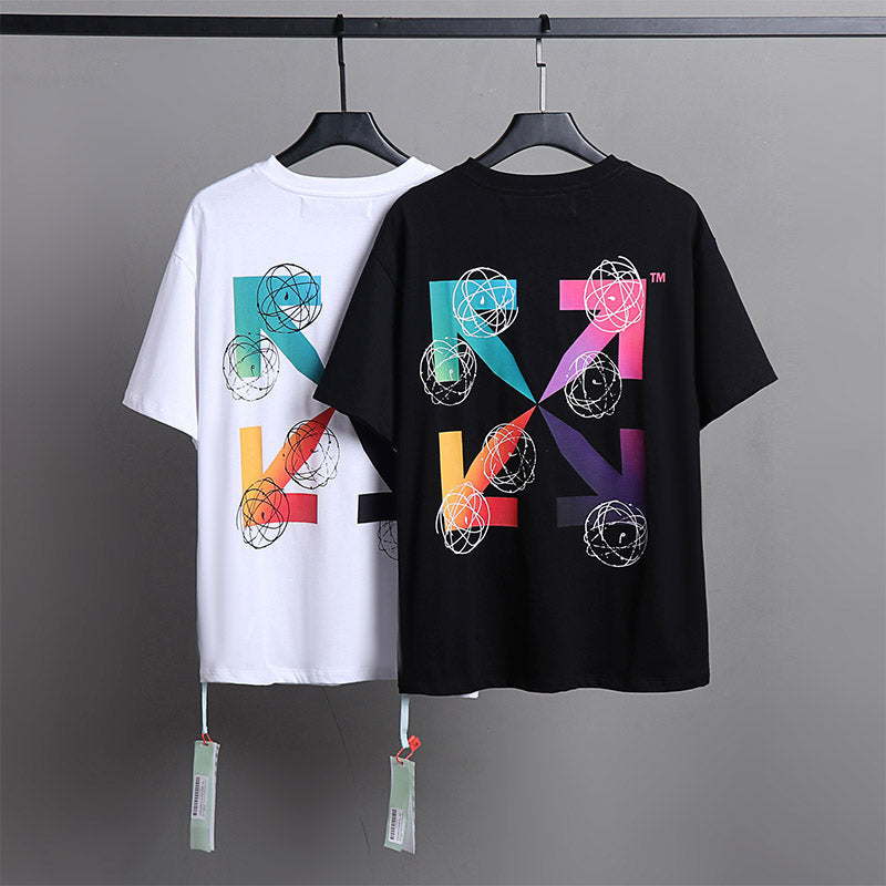 Off-White Cartoon Color Spelling Arrow Pattern T-Shirt