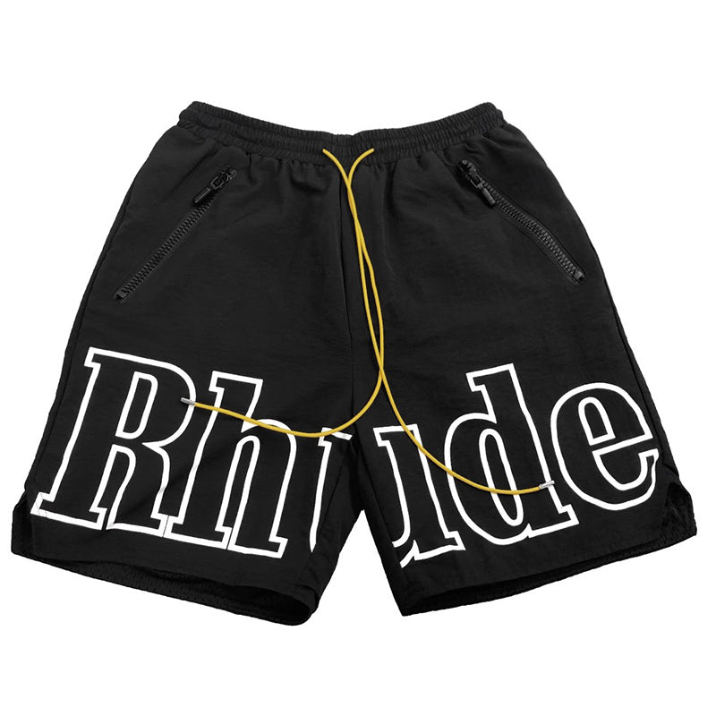 RHUDE 3M Reflective Letters Mesh Drawstring Shorts – Black