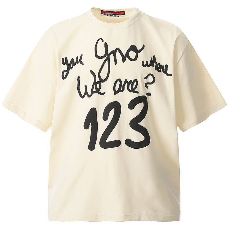 RRR123 Rainbow Snake Foam Letter Print T-Shirt – Apricot / White / Black