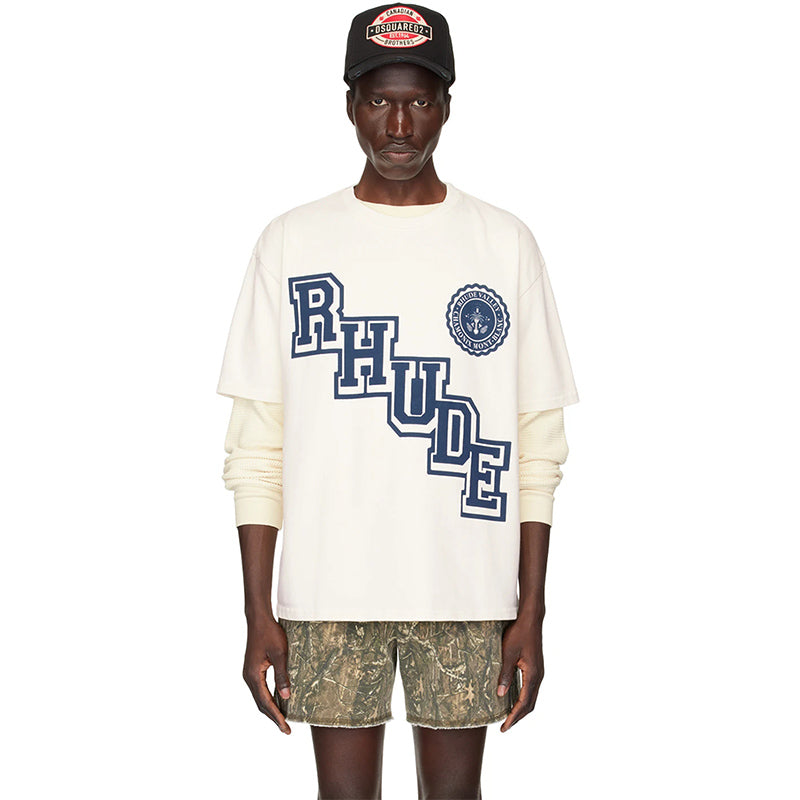 RHUDE Logo-Print Cotton T-Shirt – White / Apricot / Black