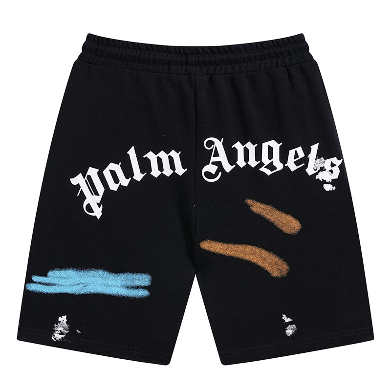 Palm Angels Neon Palm Tree Spray Paint Distressed T-Shirt & Shorts Set