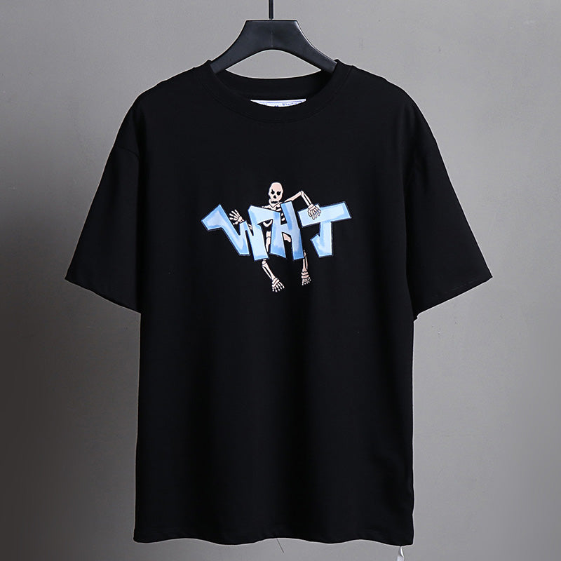 OFF-WHITE "Skeleton WHT" Graffiti Cartoon Graphic T-Shirt