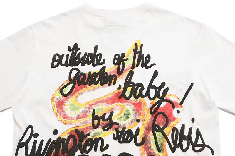 RRR123 Rainbow Snake Foam Letter Print T-Shirt – Apricot / White / Black