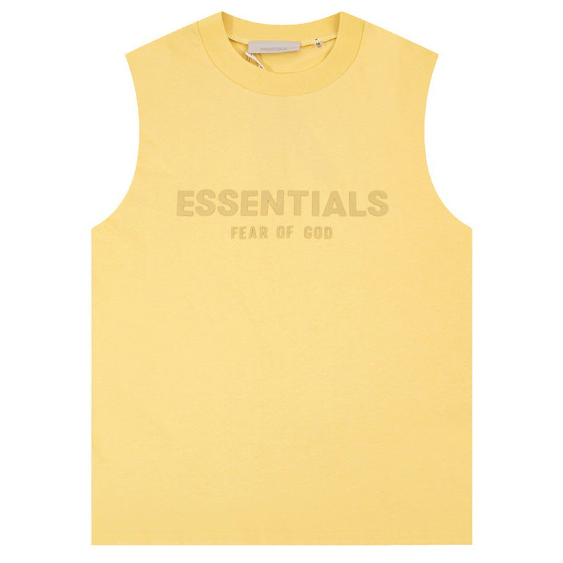 Fear of God Flocked Logo Letter Print Sleeveless T-Shirt – Yellow / Sycamore Blue / Light Black