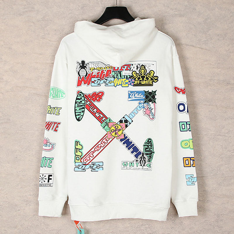 OFF WHITE Cartoon Pattern Arrow Hoodie – White & Black