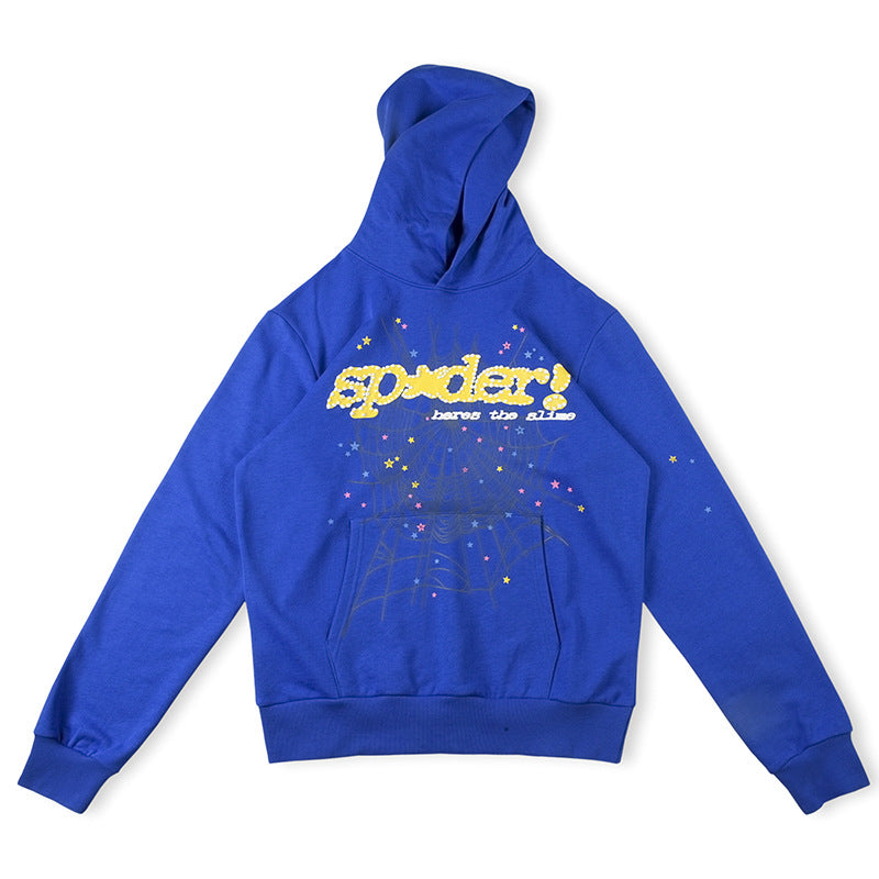 SP5DER Spider Web Graphic Hoodie – Blue (Heavyweight)