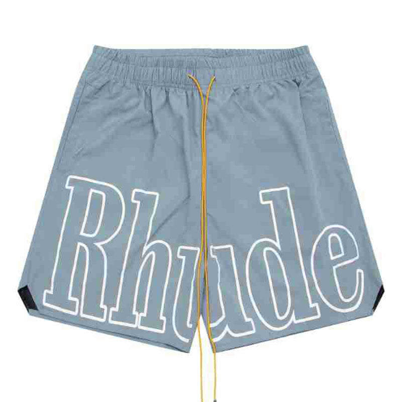 RHUDE 3M Reflective Letters Mesh Drawstring Shorts – Gray Blue / Pink
