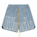 RHUDE 3M Reflective Letters Mesh Drawstring Shorts – Gray Blue / Pink