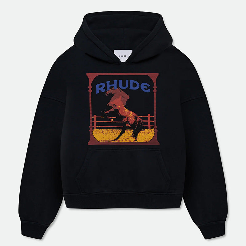 RHUDE Cadre Rearing Horse Graphic Hoodie – Black