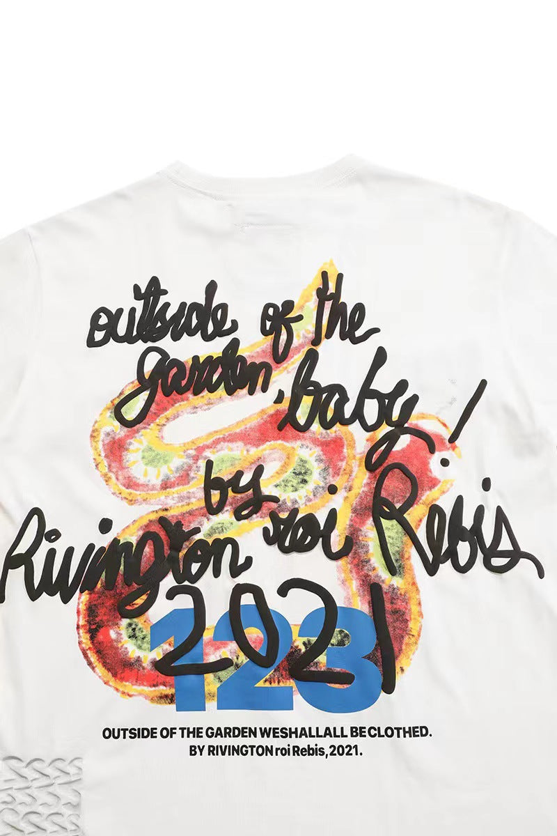 RRR123 Rainbow Snake Foam Letter Print T-Shirt – Apricot / White / Black