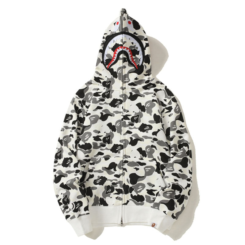BAPE White Camo Shark Full-Zip Hoodie